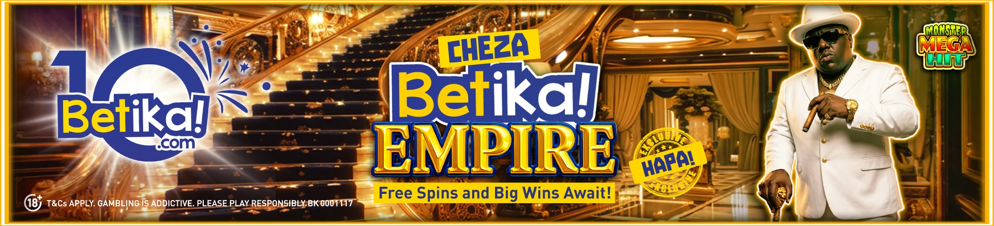 Betika Empire promotion banner advertising free spins and large wins